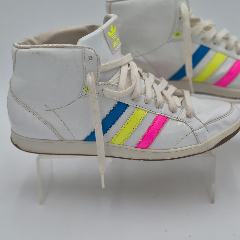 Adidas Originals Adi Hoop Mid Women's Pink Yellow Blue Stripe Sneaker Sz10 S0093
